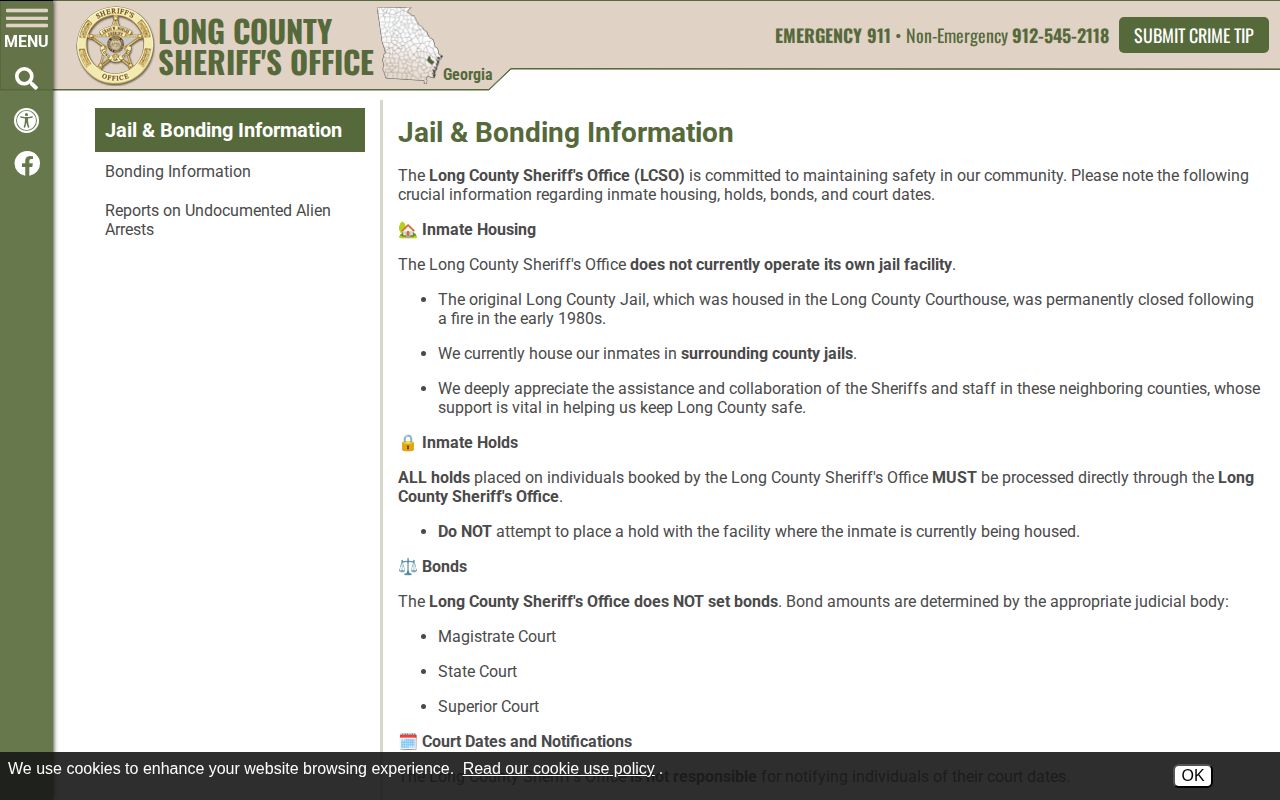 Long County Sheriff's Office jail and bonding information